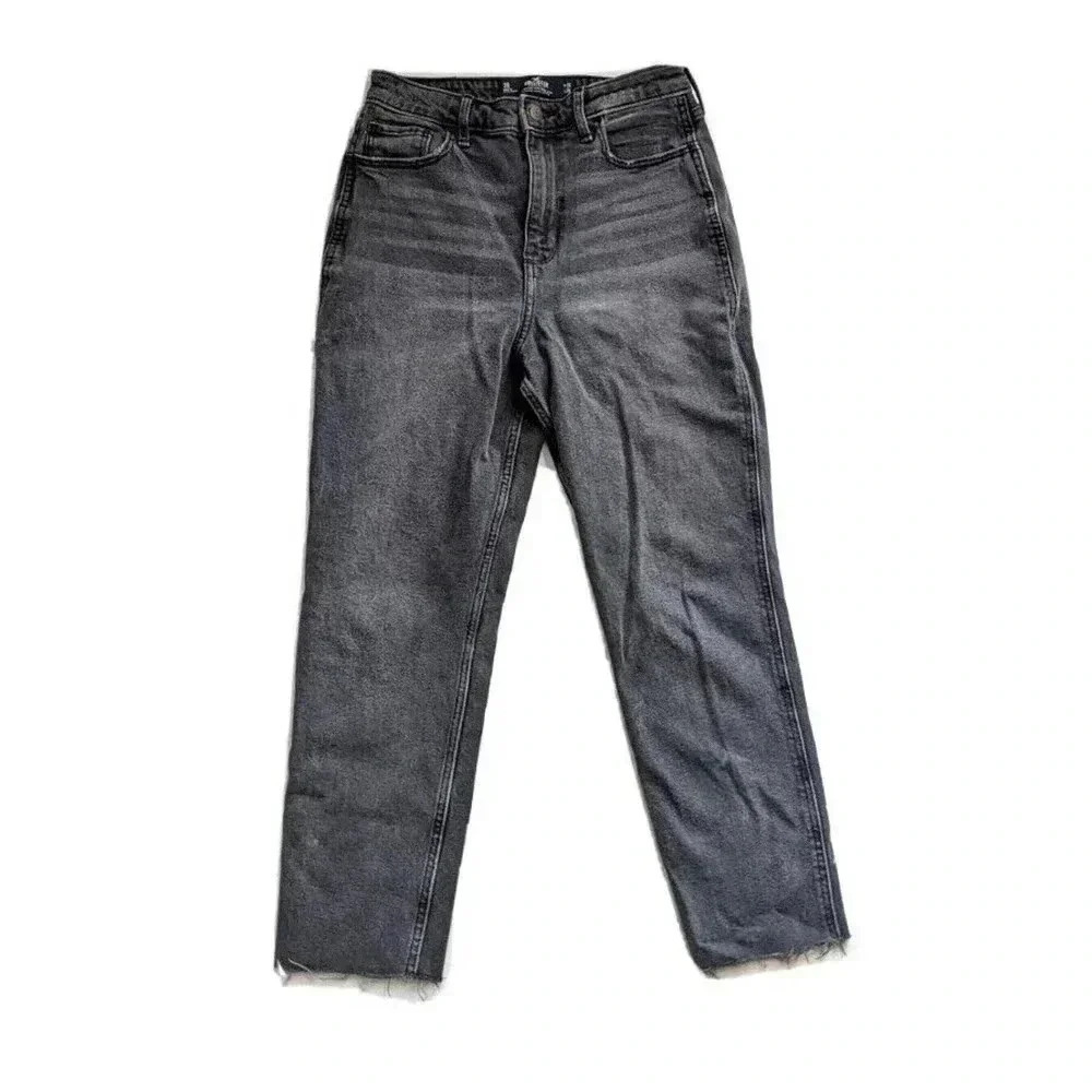 Hollister Washed Black Ultra High Rise Mom Jeans Sz 3S Denim Vintage Stretch 26